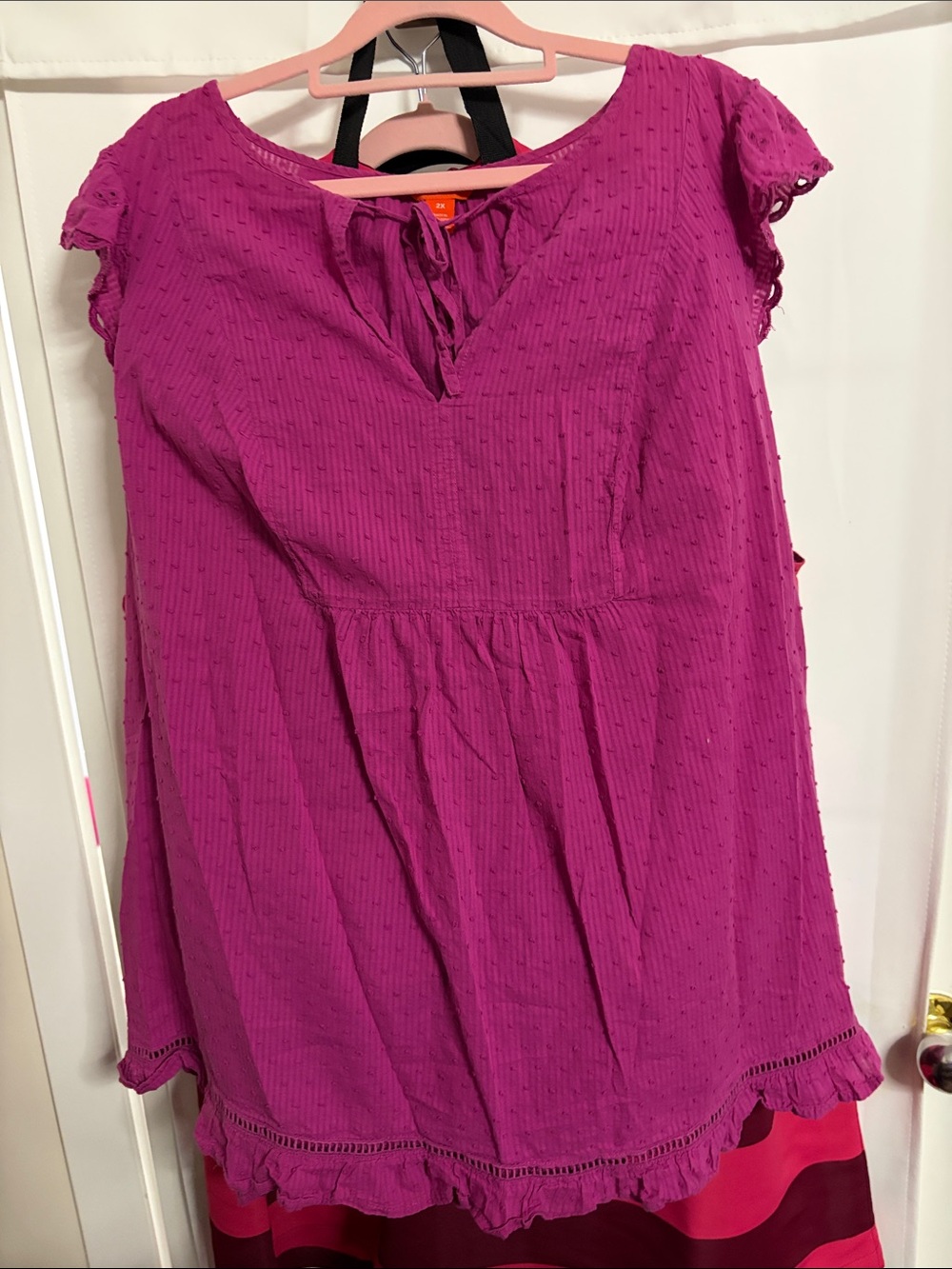 🔮 Joe Fresh Fuchsia Textured Cap-Sleeve Tunic with Front Tie
